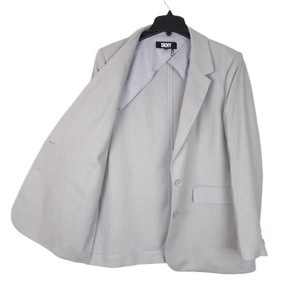 Dkny Women's Oversized Stretch Linen-Blend Blazer Sharkskin Grey Medium NWT - Picture 3 of 5